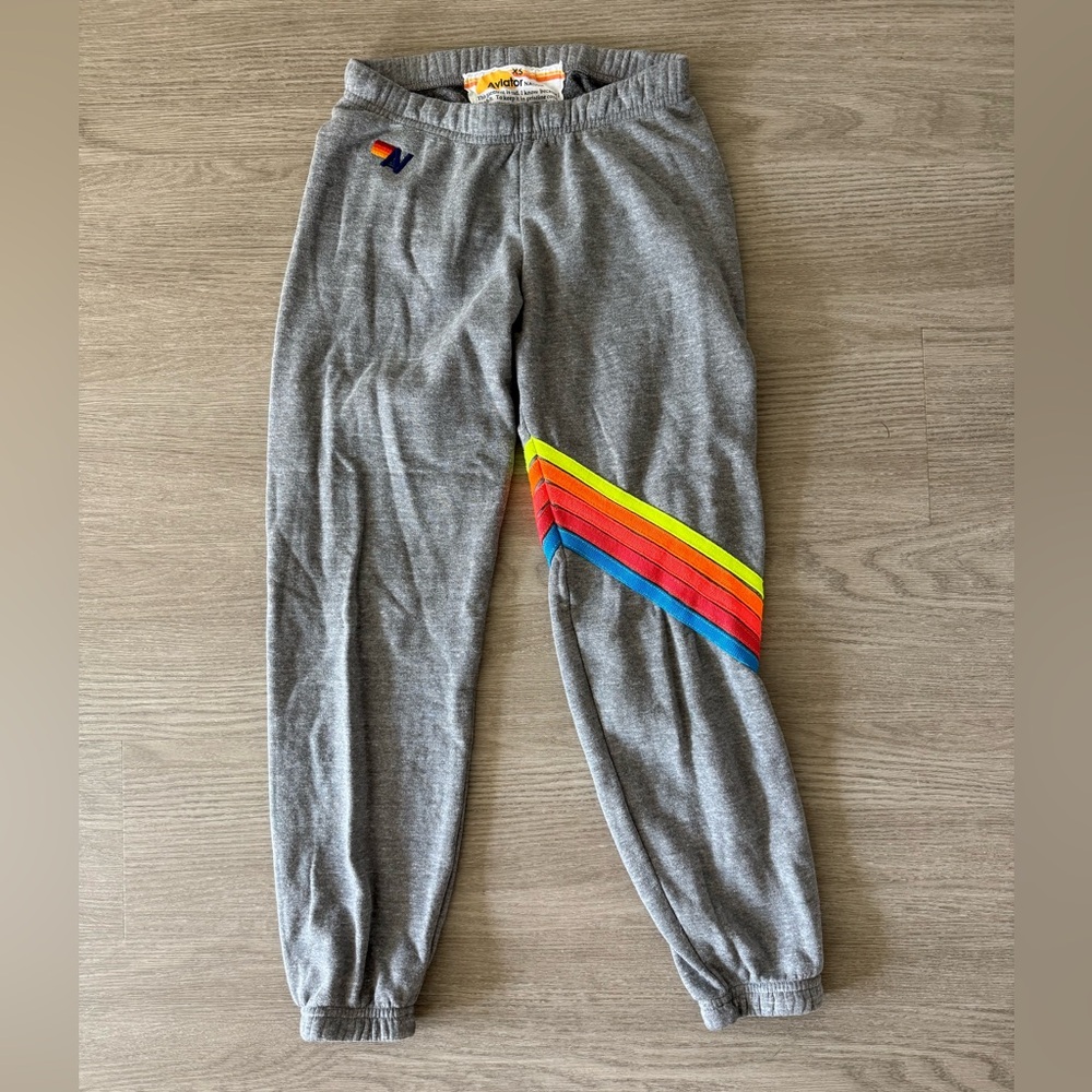 Aviator Nation Gray Sweatpants with Rainbow Stripe